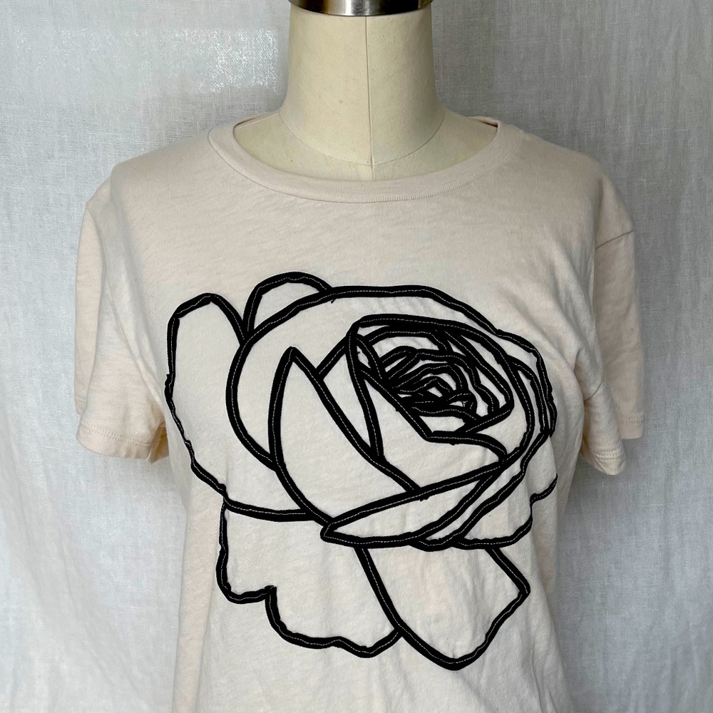 J. Crew Cream Embroidered Flower T-shirt